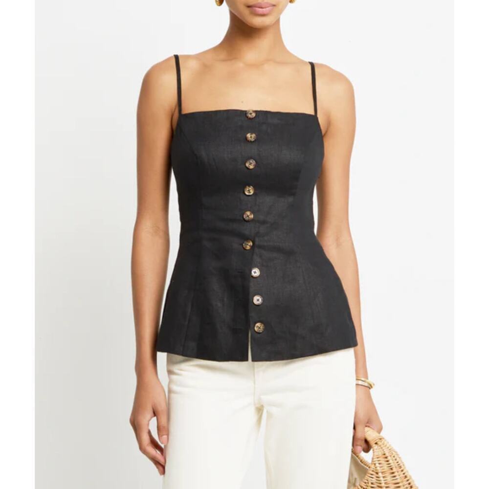 Kourt Cecille‎ Linen Spaghetti Strap Tank Top, Blck size 10